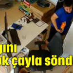 Yangını soğuk çayla söndürdü