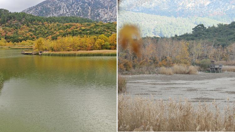 Kovada Gölünde su çekildi, iskeledeki seyir terasından çatlak topraklar izlenir hale geldi