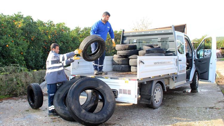 Sineklerin üreme alanı lastikler toplanıyor